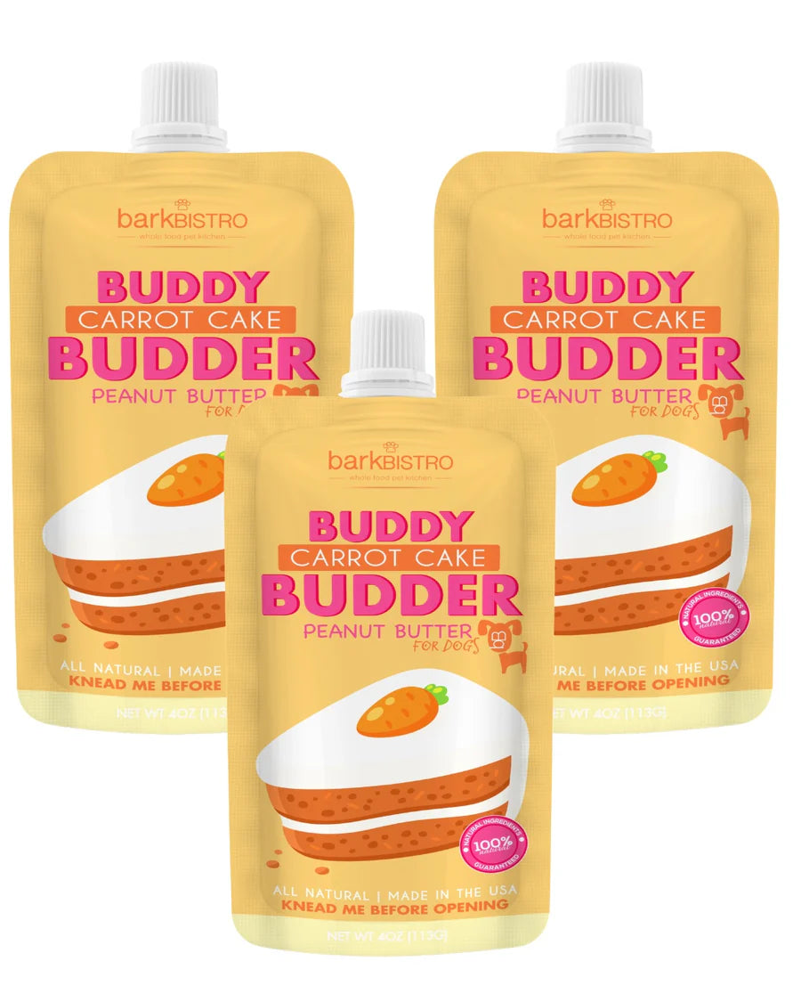 Bark Bistro Carrot Cake Buddy Budder 4 oz squeeze pack 100% All Natural Dog Peanut Butter