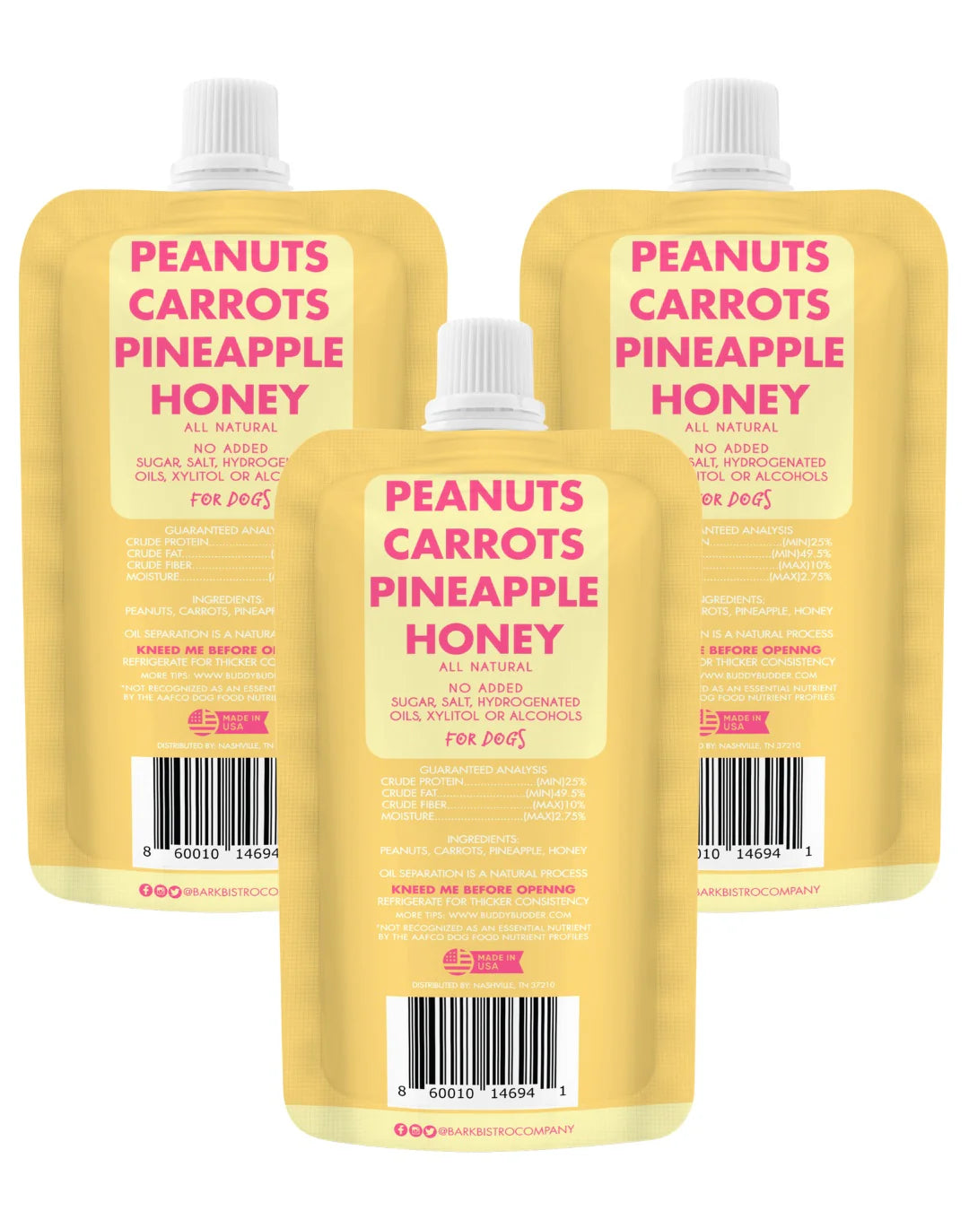 Bark Bistro Carrot Cake Buddy Budder 4 oz squeeze pack 100% All Natural Dog Peanut Butter