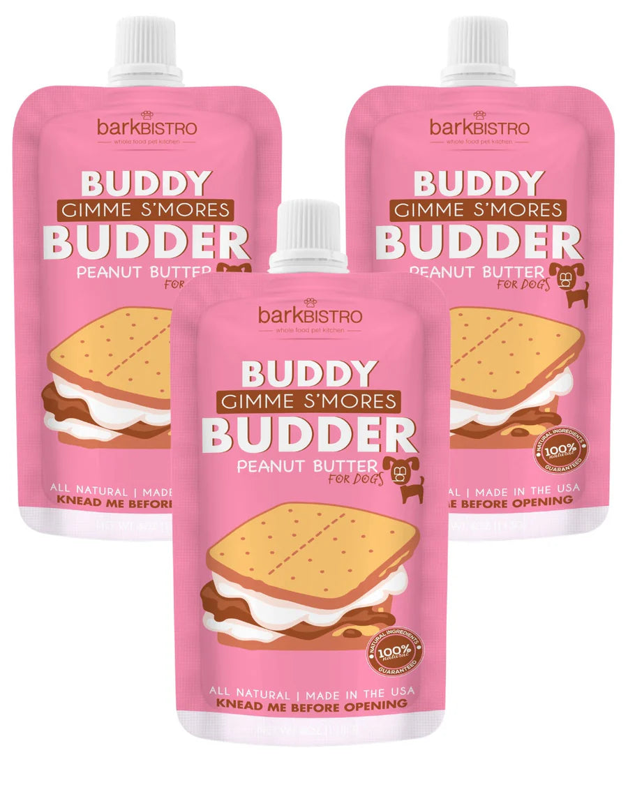 Bark Bistro Gimme S'mores Buddy Budder 4 oz squeeze pack 100% All Natural Dog Peanut Butter