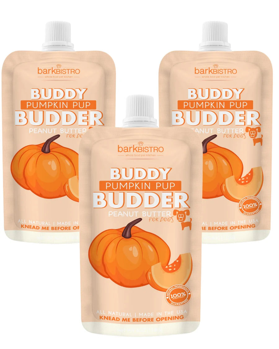 Bark Bistro Pumpkin Pup Buddy Budder 4oz squeeze pack 100% All Natural Dog Peanut Butter