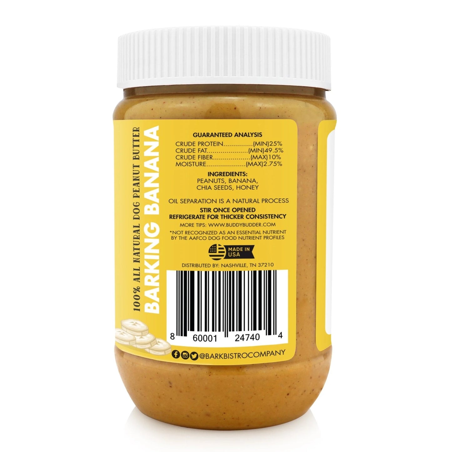 Bark Bistro Buddy Budder Barkin' Banana 17oz - 100% Natural Dog Peanut Butter