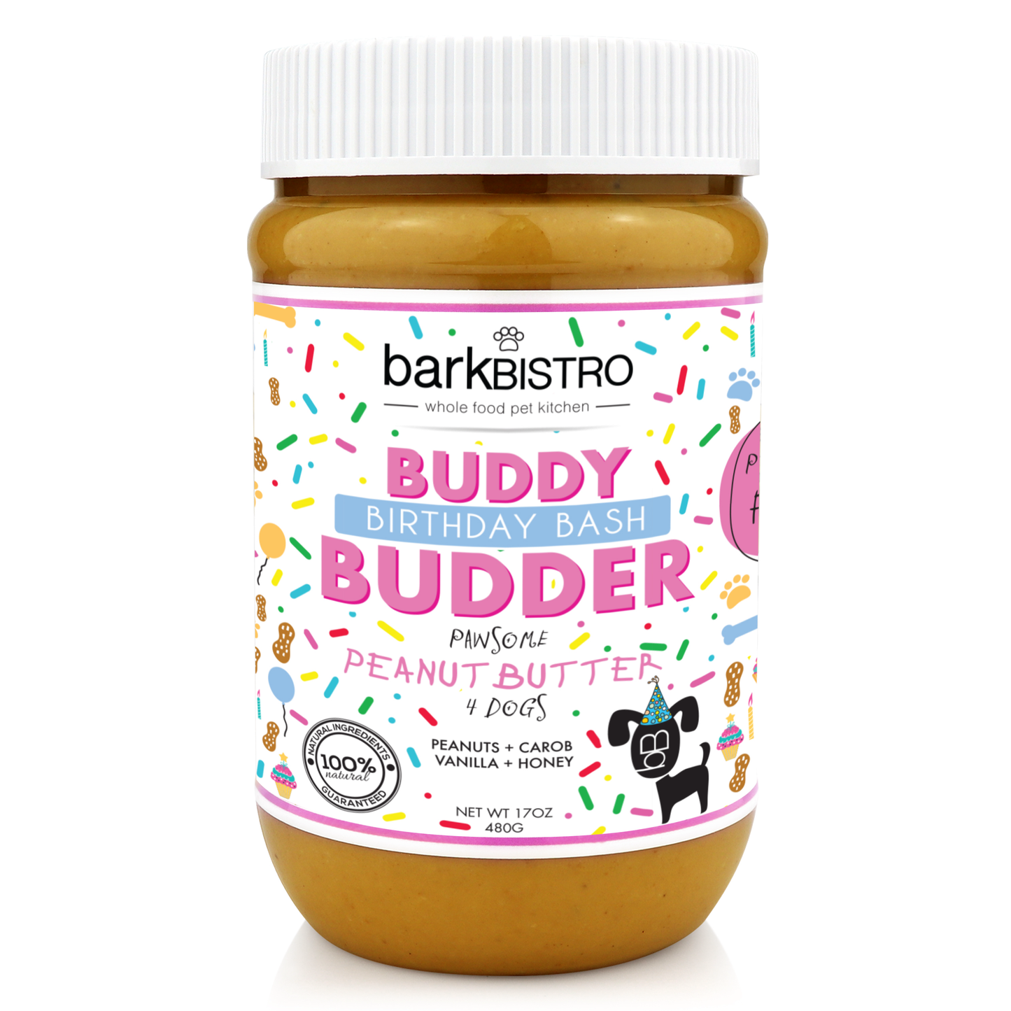Bark Bistro Buddy Budder Birthday Bash 17oz - 100% Natural Dog Peanut Butter