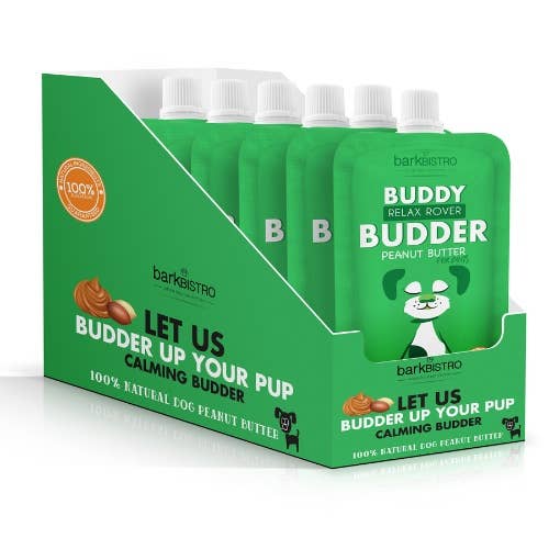 Bark Bistro Relax Rover Buddy Budder 4oz Squeeze Pack 100% All Natural Calming Dog Peanut Butter