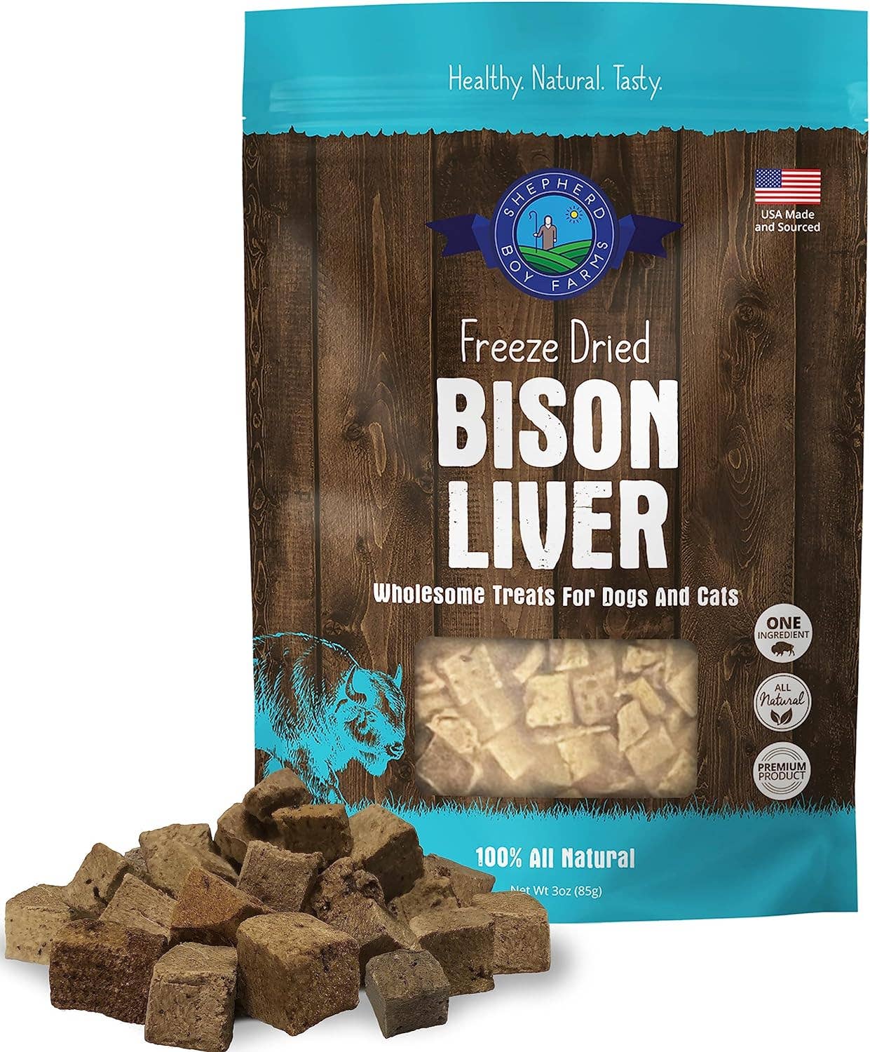 Shepherd Boy Farms Freeze Dried Bison Liver Dog and Cat Treats: 3oz