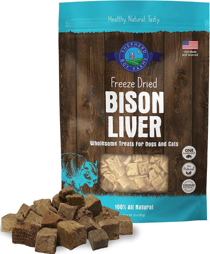 Shepherd Boy Farms Freeze Dried Bison Liver Dog and Cat Treats: 3oz