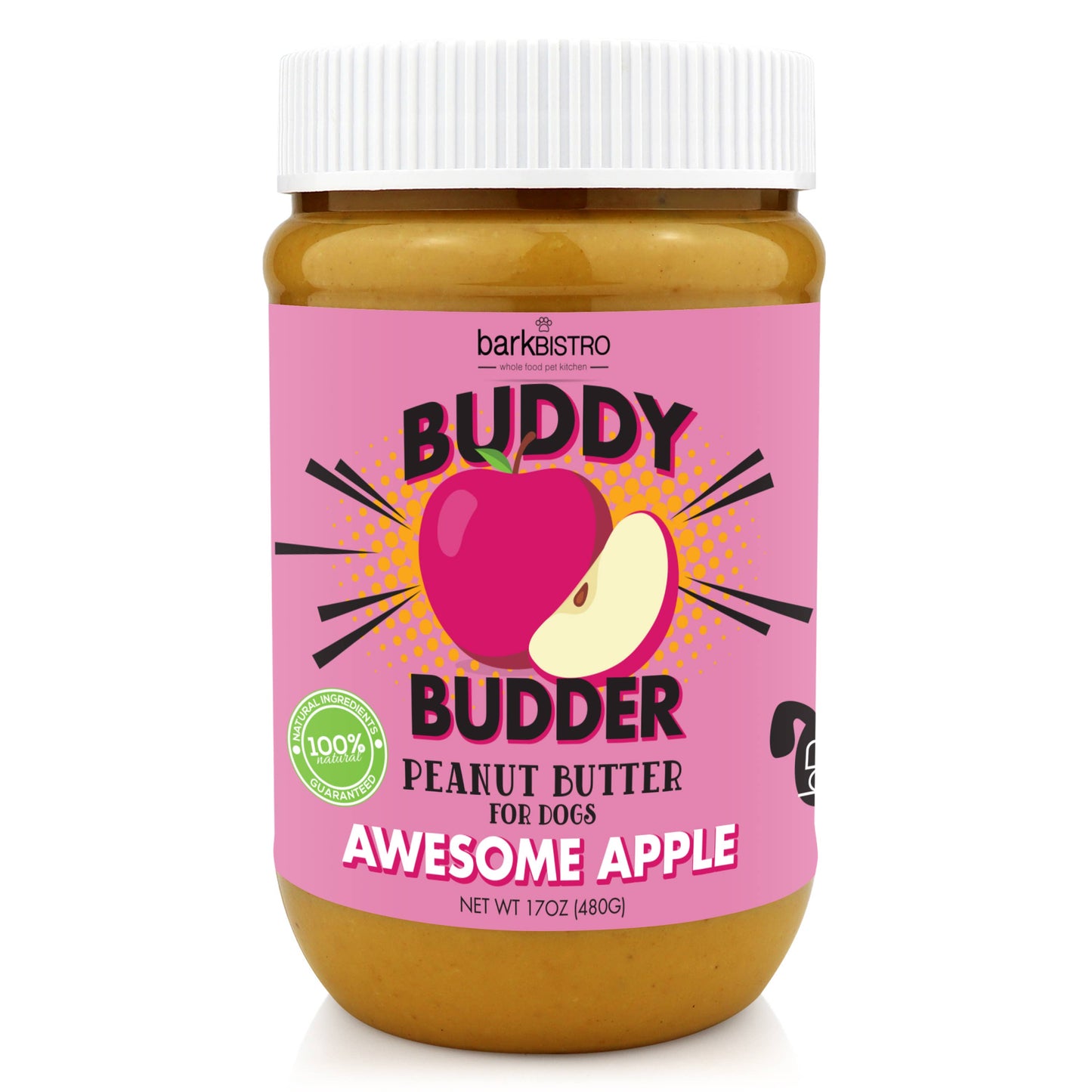 Bark Bistro Buddy Budder Awesome Apple - 100% Natural Dog Peanut Butter 17 oz