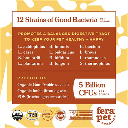 Fera Pet USDA Organic Probiotics with Prebiotics for Dogs and Cats