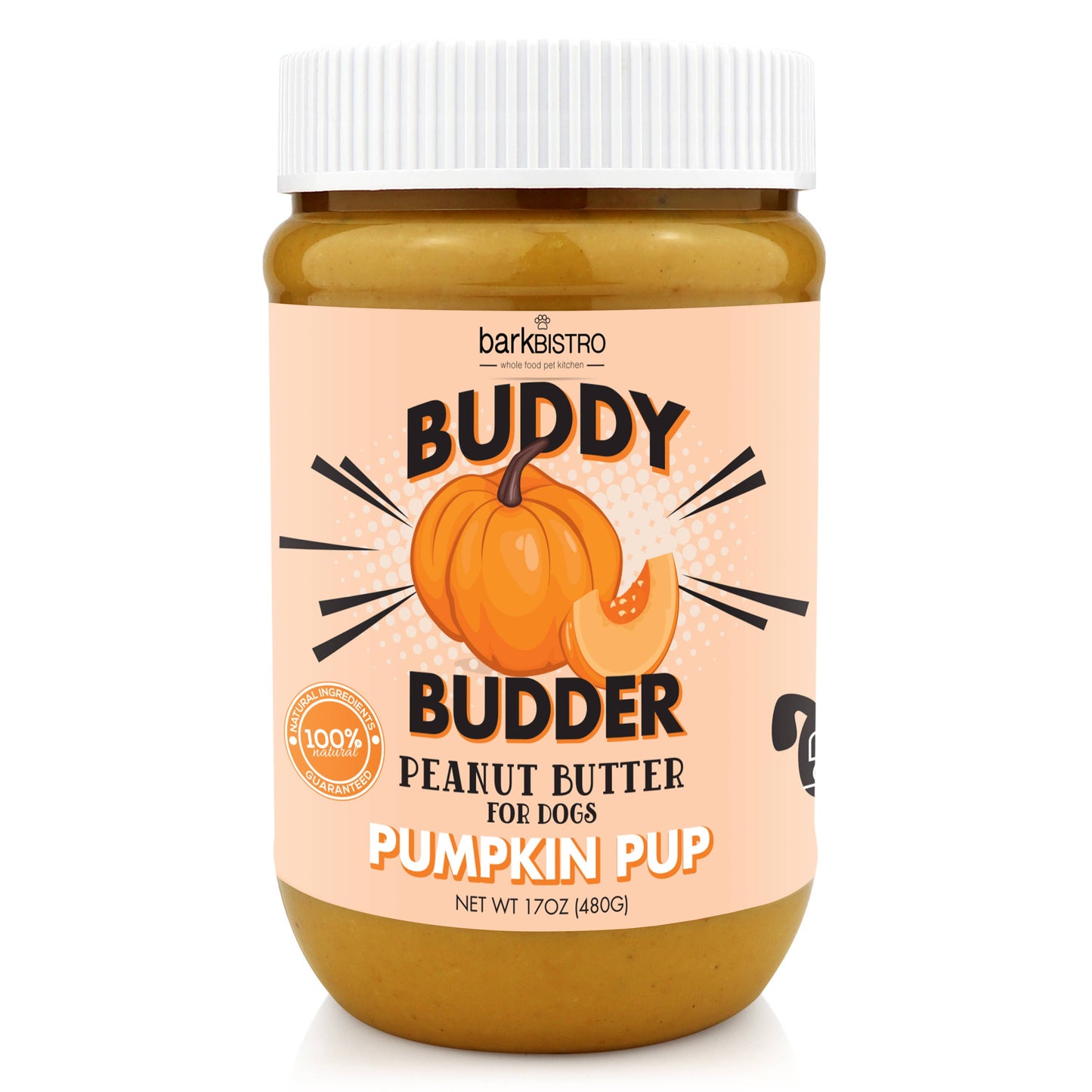 Bark Bistro Buddy Budder Pumpkin Pup 17oz - 100% Natural Dog Peanut Butter