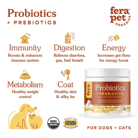 Fera Pet USDA Organic Probiotics with Prebiotics for Dogs and Cats