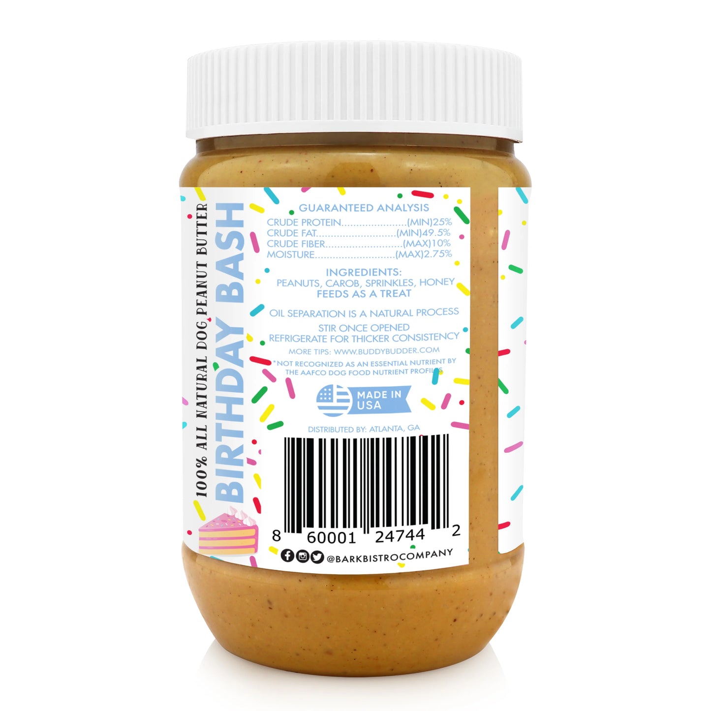 Bark Bistro Buddy Budder Birthday Bash 17oz - 100% Natural Dog Peanut Butter