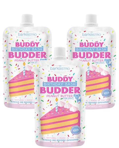 Bark Bistro Birthday Bash Buddy Budder - 4oz Squeeze Pack - 100% All Natural Dog Peanut Butter
