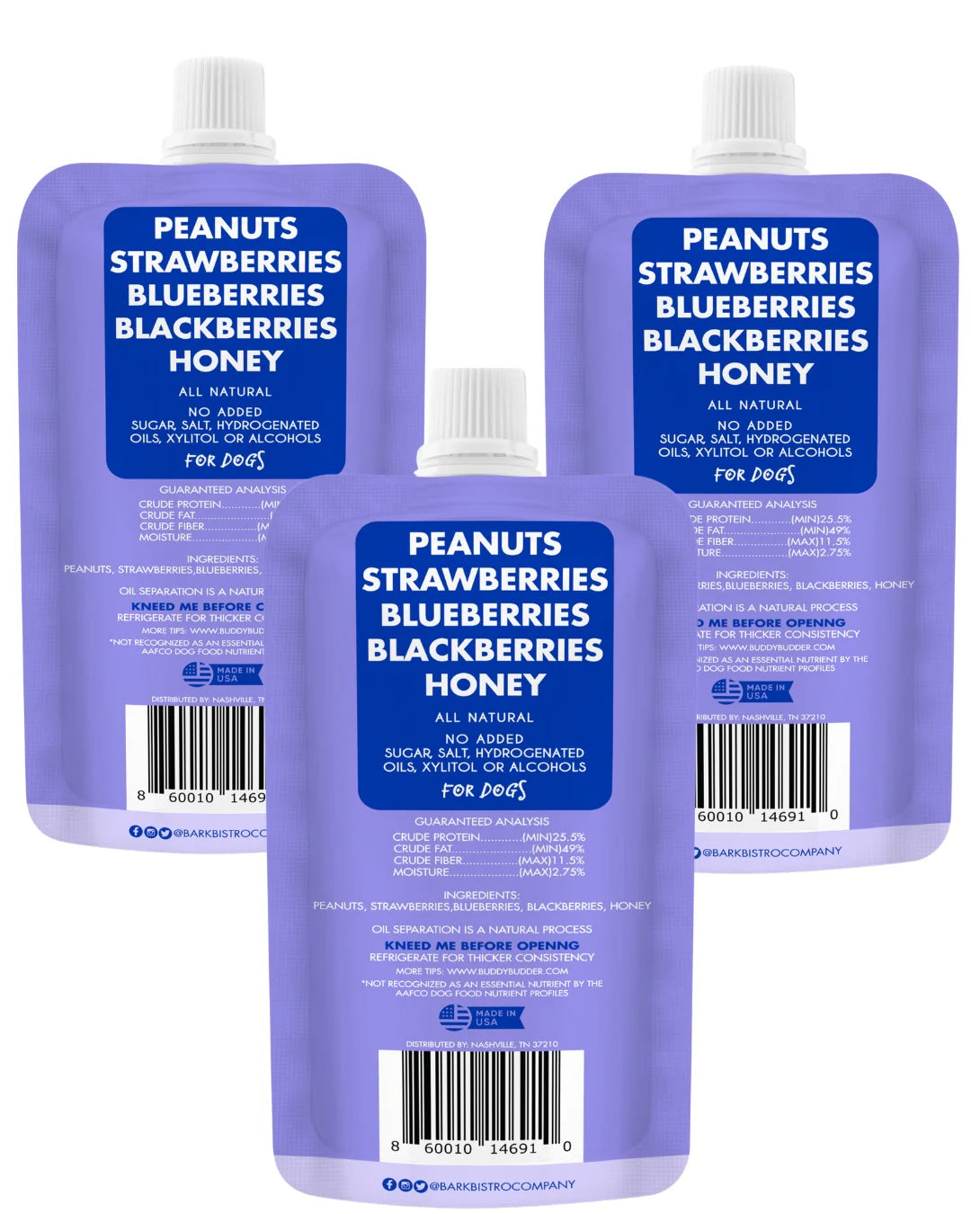 Bark Bistro Superberry Snoot Buddy Budder 4 oz squeeze pack 100%All Natural Dog Peanut Butter
