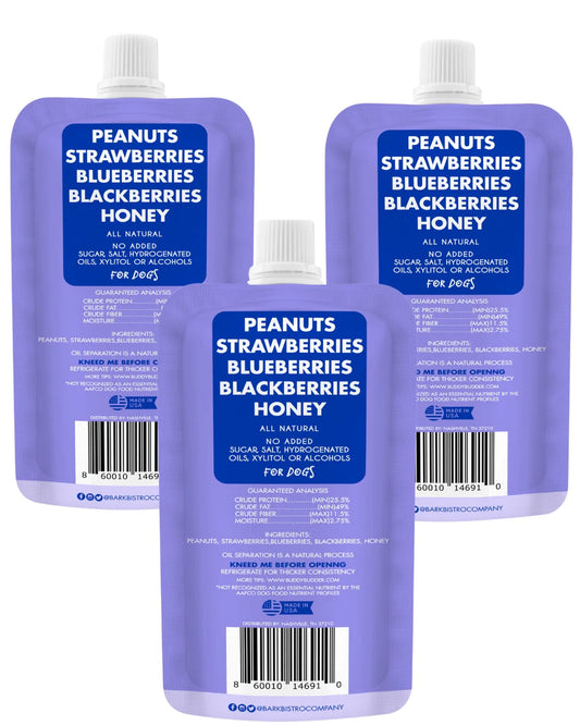 Bark Bistro Superberry Snoot Buddy Budder 4 oz squeeze pack 100%All Natural Dog Peanut Butter