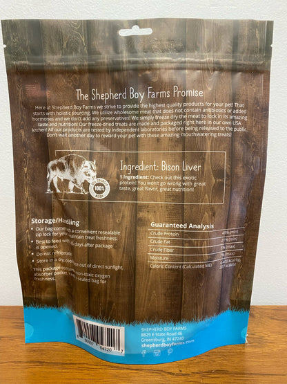 Shepherd Boy Farms Freeze Dried Bison Liver Dog and Cat Treats: 3oz