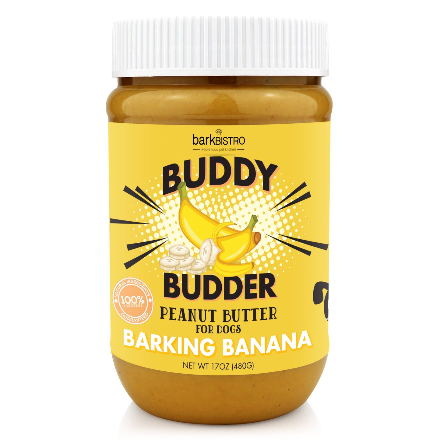 Bark Bistro Buddy Budder Barkin' Banana 17oz - 100% Natural Dog Peanut Butter