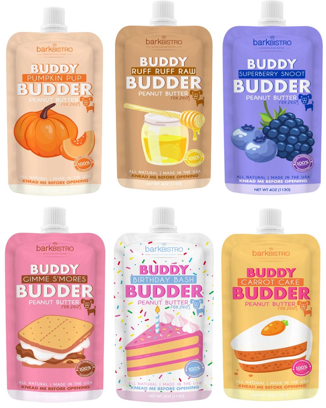 Bark Bistro Birthday Bash Buddy Budder - 4oz Squeeze Pack - 100% All Natural Dog Peanut Butter