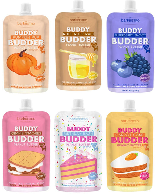 Bark Bistro Birthday Bash Buddy Budder - 4oz Squeeze Pack - 100% All Natural Dog Peanut Butter