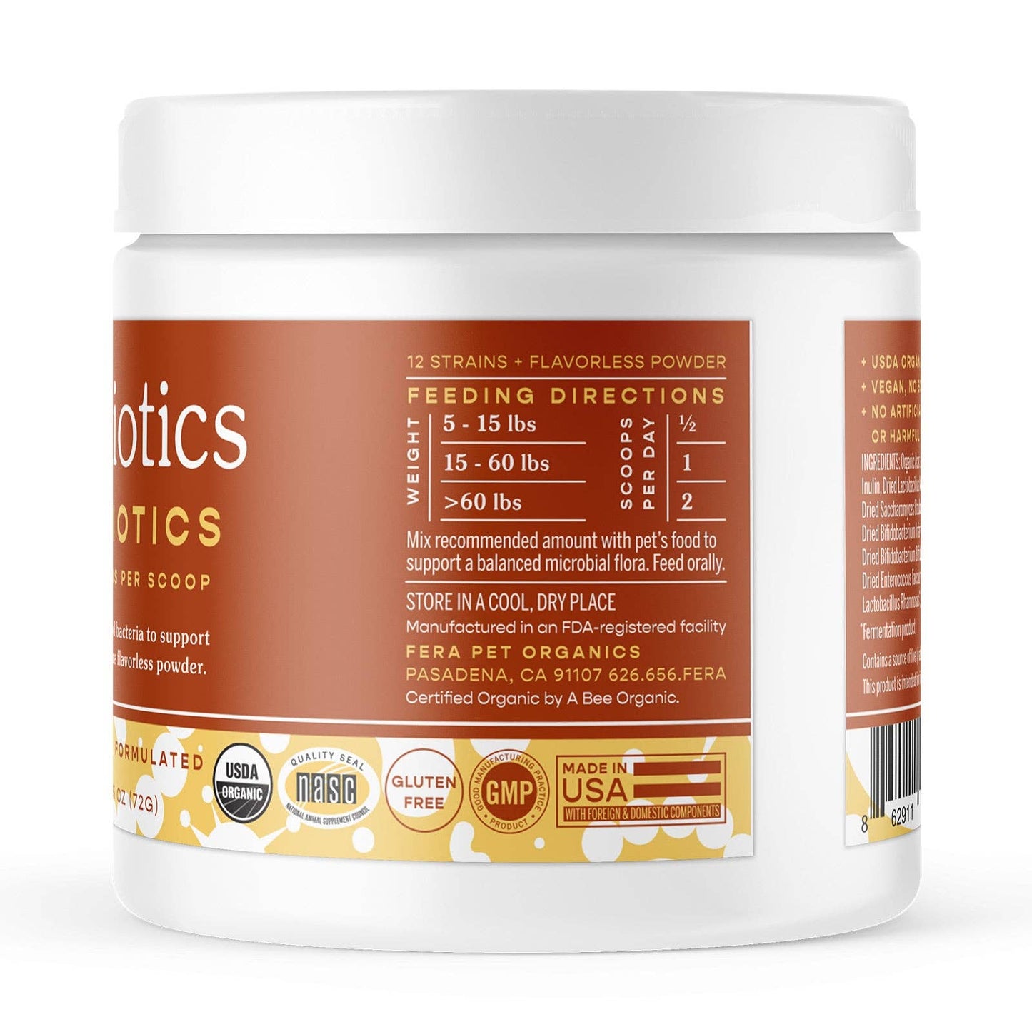 Fera Pet USDA Organic Probiotics with Prebiotics for Dogs and Cats