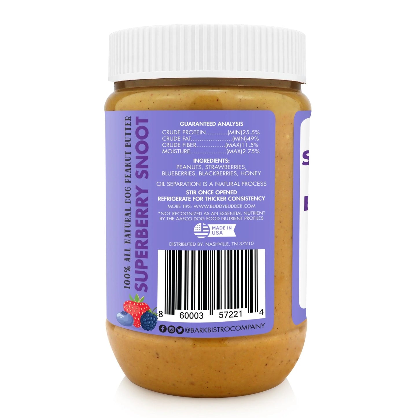 Bark Bistro Buddy Budder Superberry Snoot 17oz - 100% Natural Dog Peanut Butter
